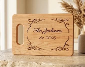 Personalized Family Name Cutting Board | Engraved Walnut Maple Serving Board