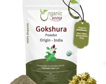 Organic Way Gokshura Powder (Tribulus Terrestris) - Organic & Kosher Certified | Raw, Vegan, Non GMO Gluten Free | Origin - India