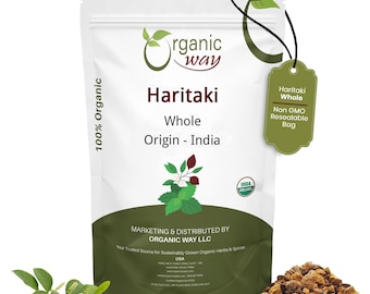 Organic Way Haritaki Whole | Kosher & USDA Certified | Vegan, Non-GMO Gluten Free | Raw from India