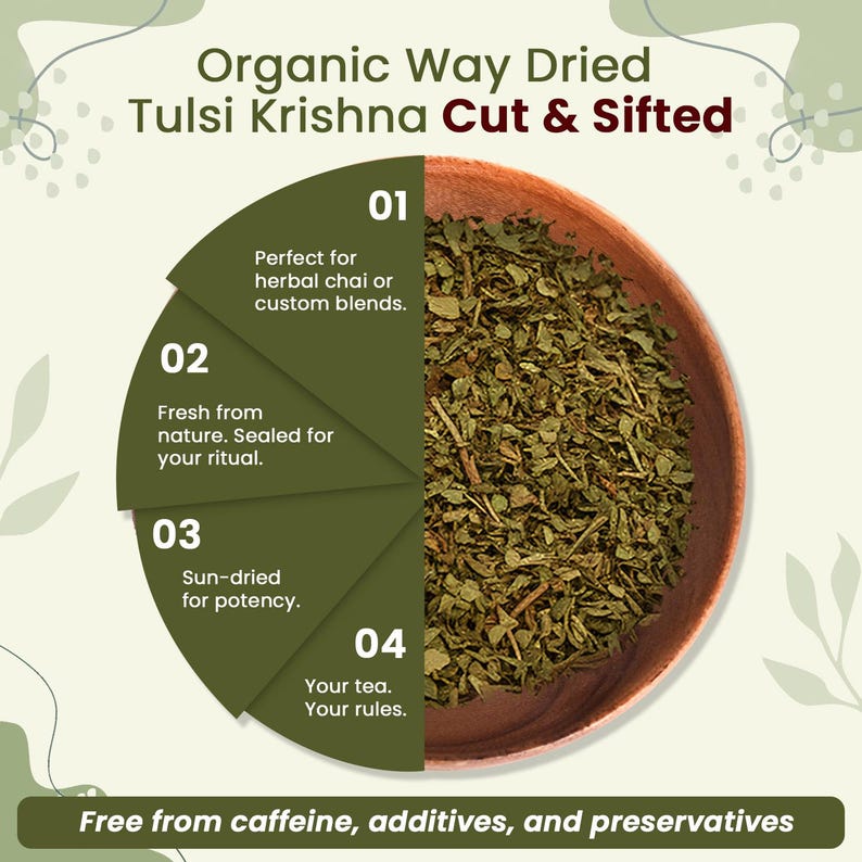 Organic Way Premium Grade Tulsi/Holy Basil (Krishna) Cut & Sifted (Ocimum tenuiflorum) - Herbal Tea | Kosher Certified | Origin - India Bild 3