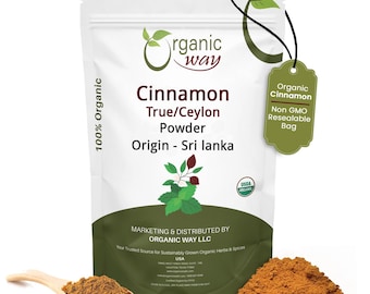 Organic Way True Ceylon Cinnamon Powder - Organic, Kosher, USDA Certified | Raw, Vegan, Non GMO, Gluten Free | Origin - Sri Lanka