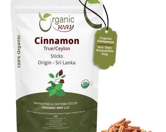 Organic Way True Ceylon Cinnamon Sticks - Organic, Kosher, USDA Certified | Raw, Vegan, Non GMO, Gluten Free | Origin - Sri Lanka