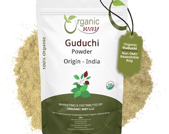 Organic Way Premium Grade Guduchi Powder (Tinospora cordifolia) - Organic & Kosher Certified | Raw, Vegan | Origin - India