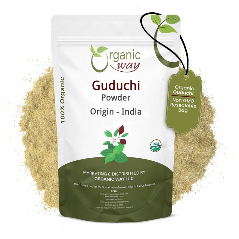 Organic Way Premium Grade Guduchi Powder (Tinospora cordifolia) - Organic & Kosher Certified | Raw, Vegan | Origin - India image 1