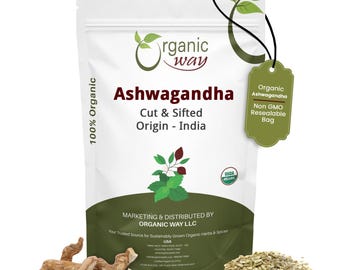 Organic Way Ashwagandha Root Cut & Sifted - Organic, Kosher, USDA Certified | Raw, Vegan, Non GMO, Gluten Free | Origin - India