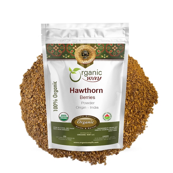 Organic Way Hawthorn Berry Powder - European Wild-Harvest | Organic, Kosher, USDA Certified | Vegan, Non GMO, Gluten Free | Origin - Albania