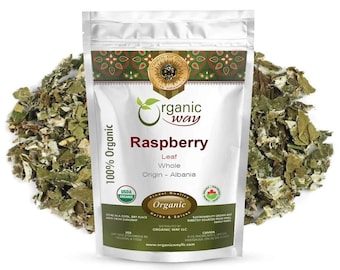 Organic Way Premium Dried Raspberry Leaf Whole (Rubus idaeus) - European Wild-Harvest | Kosher Certified | Gluten Free Origin - Albania