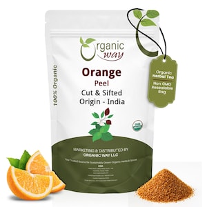 Organic Way Dried Orange Peel Cut & Sifted (Citrus sinensis) - Pure Herbal Tea | Organic Kosher Certified | Origin - India