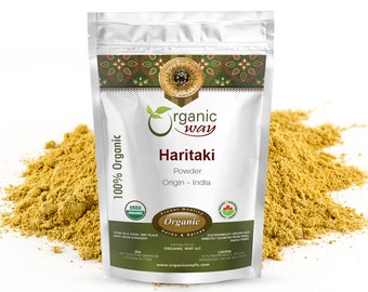 Organic Way Haritaki Powder (Terminalia chebula) - Organic, Kosher, USDA Certified | Raw, Vegan, Non GMO, Gluten Free | Origin - India