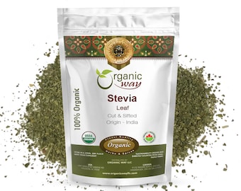 Organic Way Stevia Leaf Cut & Sifted - Organic, Kosher, USDA Certified | Raw, Vegan, Non GMO, Gluten Free | Origin - India