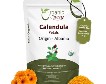 Organic Way Dried Calendula Petals | Herbal Tea - European Wild-Harvest | Organic & Kosher Certified | USDA Certified | Origin - Albania