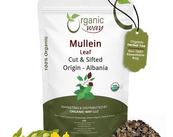 Organic Way Mullein Leaf Cut & Sifted (Verbascum thapsus) Herbal Tea - European Wild-Harvest | Organic, Kosher Certified | Origin - Albania