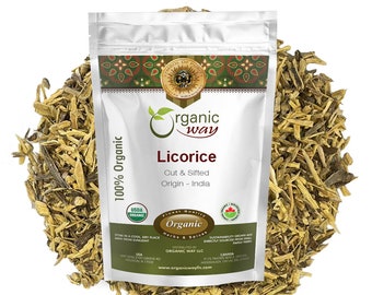 Organic Way Licorice Root Cut & Sifted - Organic, Kosher, USDA Certified | Raw, Vegan, Non GMO, Gluten Free | Origin - India