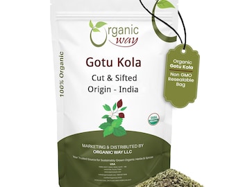 Organic Way Dried Gotu Kola Cut & Sifted - Herbal Tea - Organic, Kosher, USDA Certified | Raw, Vegan, Non GMO, Gluten Free | Origin - India