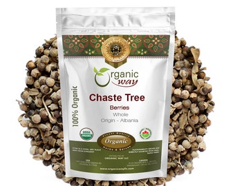 Organic Way Chaste Tree Berries Whole - European Wild-Harvest | Kosher, USDA Certified | Raw, Vegan, Non GMO, Gluten Free | Origin - Albania