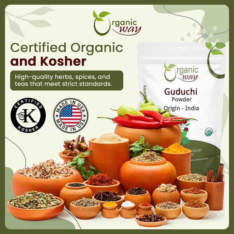 Organic Way Premium Grade Guduchi Powder (Tinospora cordifolia) - Organic & Kosher Certified | Raw, Vegan | Origin - India image 8