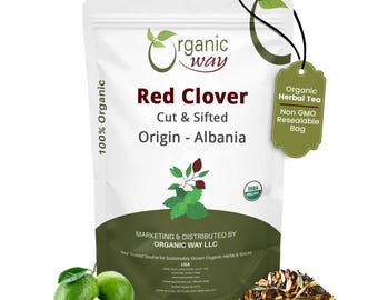 Organic Way Red Clover Cut & Sifted - Herbal Tea | European Wild-Harvest | Kosher, USDA Certified | Non GMO, Gluten Free | Origin - Albania