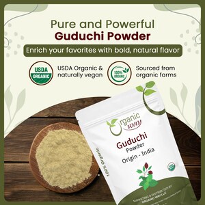Organic Way Premium Grade Guduchi Powder (Tinospora cordifolia) - Organic & Kosher Certified | Raw, Vegan | Origin - India image 2