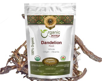 Organic Way Dandelion Root Whole - Herbal Tea | European Wild-Harvest | USDA Kosher Certified Vegan, Non GMO Gluten Free | Origin - Albania