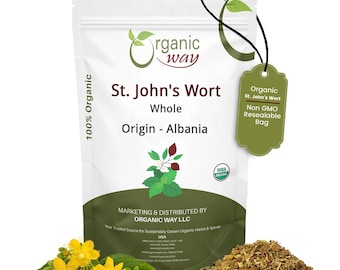 Organic Way St. John's Wort Whole - European Wild-Harvest | Kosher, USDA Certified | Raw, Vegan, Non GMO, Gluten Free | Origin - Albania