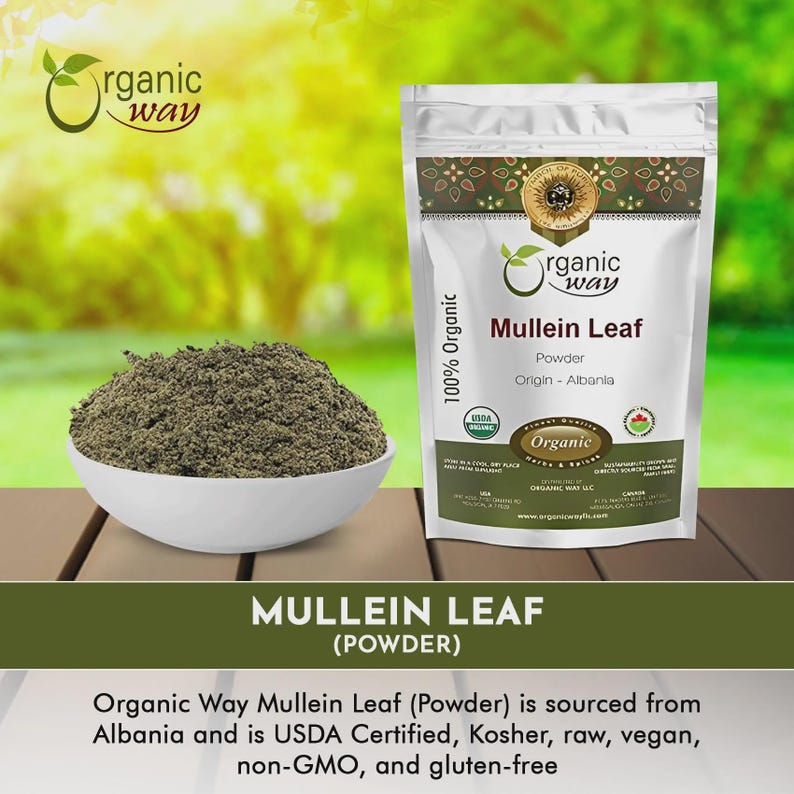 Organic Way Mullein Leaf Powder - European Wild-Harvest | Organic, Kosher, USDA Certified | Vegan, Non GMO, Gluten Free | Origin - Albania image 2