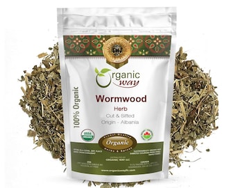 Organic Way Wormwood Herb Cut & Sifted (Artemisia Absinthium) - Herbal Tea | European Wild-Harvest | 100% Raw from Albania