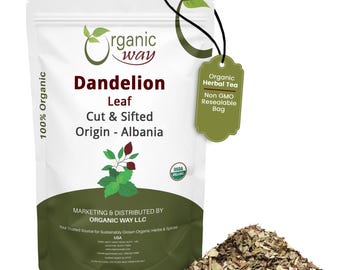 Organic Way Dandelion Leaf Cut & Sifted - European Wild-Harvest | Kosher, USDA Certified | Vegan, Non GMO, Gluten Free | Origin - Albania