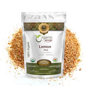 Organic Way Lemon Peel Cut & Sifted - European Wild-Harvest | Kosher, USDA Certified | Raw, Vegan, Non GMO, Gluten Free | Origin - Albania