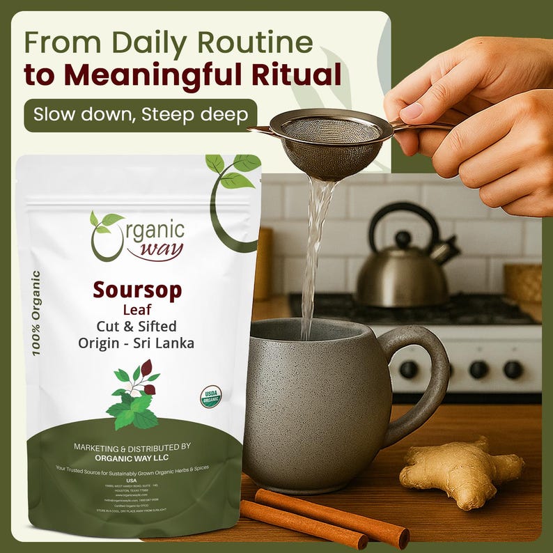 Organic Way Dried Soursop Leaf Coarse Cut - Herbal Tea | Vegan, Non GMO & Gluten Free | Resealable Bag | 100% Raw from Sri Lanka immagine 5
