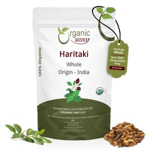 Organic Way Haritaki Whole | Kosher & USDA Certified | Vegan, Non-GMO Gluten Free | Raw from India 8 Oz