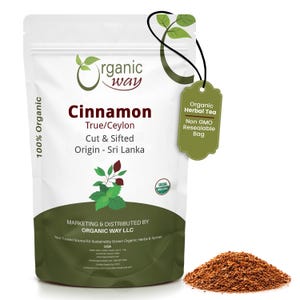 Organic Way True Ceylon Cinnamon Cut & Sifted - Organic, Kosher, USDA Certified | Raw, Vegan, Non-GMO, Gluten Free | Origin - Sri Lanka