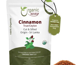 Organic Way True Ceylon Cinnamon Cut & Sifted - Organic, Kosher, USDA Certified | Raw, Vegan, Non-GMO, Gluten Free | Origin - Sri Lanka