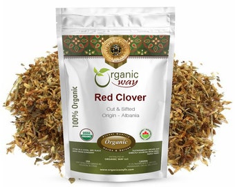 Organic Way Red Clover Cut & Sifted - Herbal Tea | European Wild-Harvest | Kosher, USDA Certified | Non GMO, Gluten Free | Origin - Albania