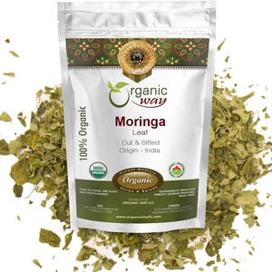Organic Way Moringa Leaf Cut & Sifted | Herbal Tea - Organic - Kosher Certified | Non GMO - Gluten Free | USDA Certified | Origin - India