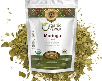 Organic Way Moringa Leaf Cut & Sifted | Herbal Tea - Organic - Kosher Certified | Non GMO - Gluten Free | USDA Certified | Origin - India