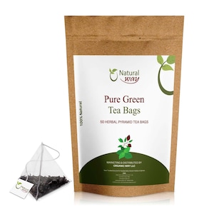 Pure Green Tea Bags | 100% Natural Ingredients, ECO Conscious Packaging | Herbal Tea for Relaxation, Rich Flavor, 5 Oz (50 Tae Bags)