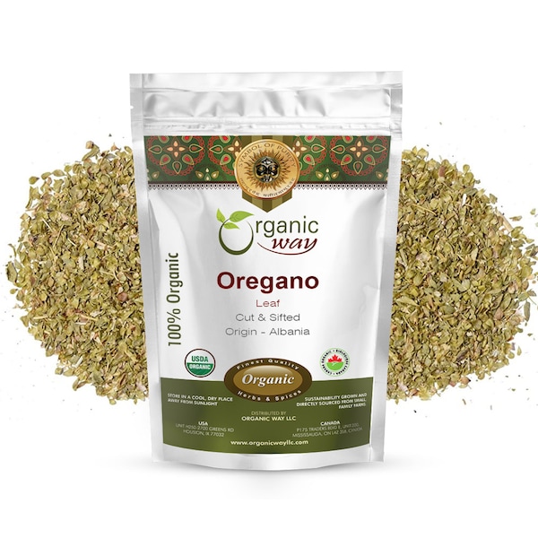 Organic Way Oregano Leaf Cut & Sifted - European Wild-Harvest | Kosher, USDA Certified | Raw, Vegan, Non GMO, Gluten Free | Origin - Albania