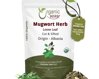 Organic Way Mugwort Herb Cut & Sifted Herbal Tea USDA Certified Vegan Non GMO and Gluten Free and Raw from Albania