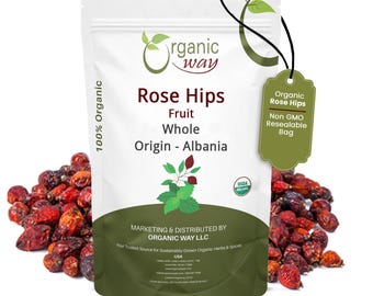 Organic Way Rosehips Fruit Whole - European Wild-Harvest | Kosher, USDA Certified | Raw, Vegan, Non GMO, Gluten Free | Origin - Albania