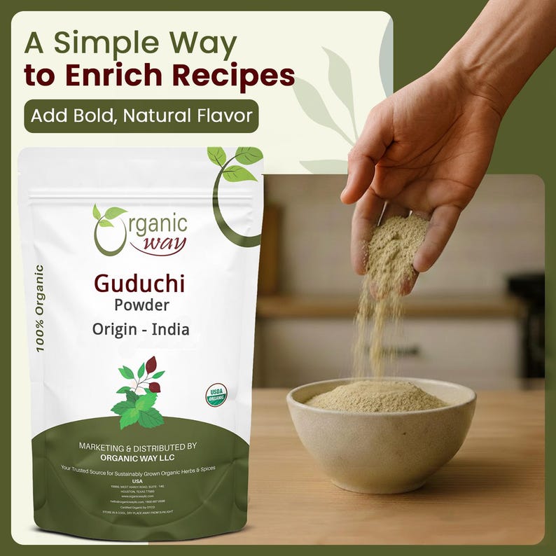 Organic Way Premium Grade Guduchi Powder (Tinospora cordifolia) - Organic & Kosher Certified | Raw, Vegan | Origin - India image 4