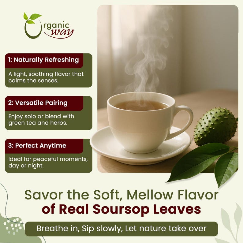 Organic Way Dried Soursop Leaf Coarse Cut - Herbal Tea | Vegan, Non GMO & Gluten Free | Resealable Bag | 100% Raw from Sri Lanka immagine 4
