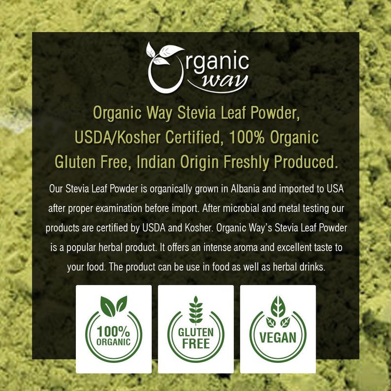 Stevia Leaf Powder | Kosher & USDA Certified | Gluten Free | Natural Sweetener | 100% Raw from India image 4