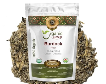 Organic Way Dried Burdock Root | Herbal Tea (Arctium lappa) Cut & Sifted - Organic Kosher Certified | Raw, Vegan | Origin - Albania