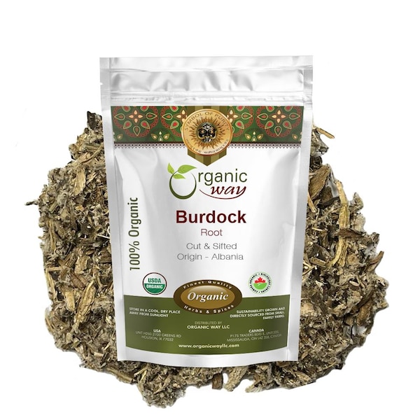 Organic Way Dried Burdock Root | Herbal Tea (Arctium lappa) Cut & Sifted - Organic Kosher Certified | Raw, Vegan | Origin - Albania