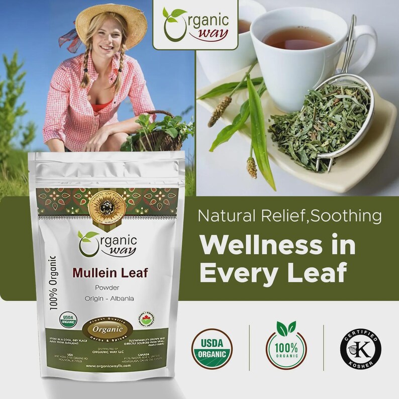 Organic Way Mullein Leaf Powder - European Wild-Harvest | Organic, Kosher, USDA Certified | Vegan, Non GMO, Gluten Free | Origin - Albania image 6