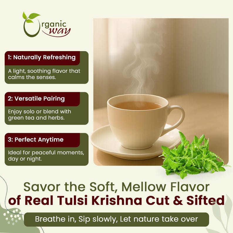Organic Way Premium Grade Tulsi/Holy Basil (Krishna) Cut & Sifted (Ocimum tenuiflorum) - Herbal Tea | Kosher Certified | Origin - India Bild 6