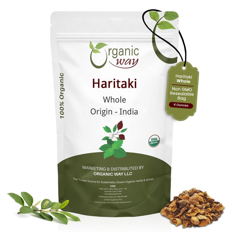 Organic Way Haritaki Whole | Kosher & USDA Certified | Vegan, Non-GMO Gluten Free | Raw from India 4 Oz