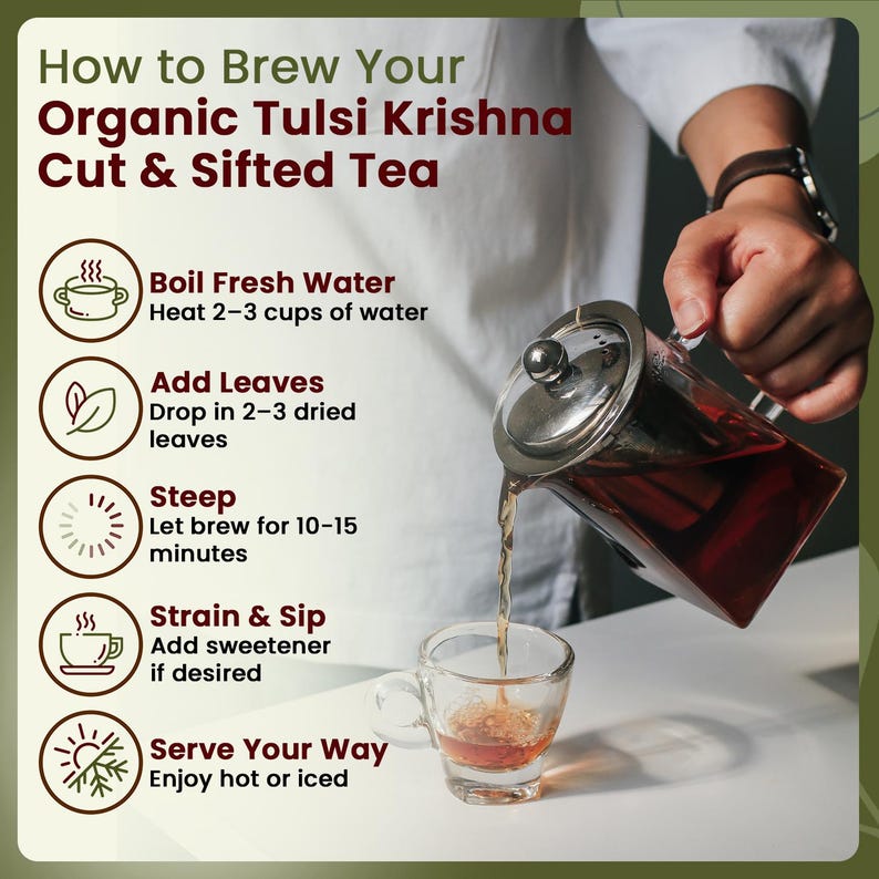 Organic Way Premium Grade Tulsi/Holy Basil (Krishna) Cut & Sifted (Ocimum tenuiflorum) - Herbal Tea | Kosher Certified | Origin - India Bild 4