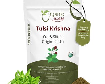 Organic Way Premium Grade Tulsi/Holy Basil (Krishna) Cut & Sifted (Ocimum tenuiflorum) - Herbal Tea | Kosher Certified | Origin - India
