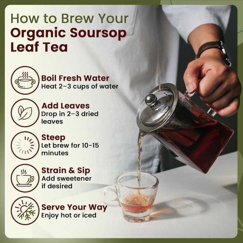 Organic Way Dried Soursop Leaf Coarse Cut - Herbal Tea | Vegan, Non GMO & Gluten Free | Resealable Bag | 100% Raw from Sri Lanka immagine 7